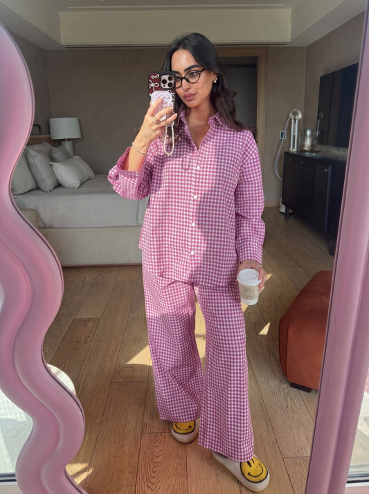 MAUVE GINGHAM COORD SET