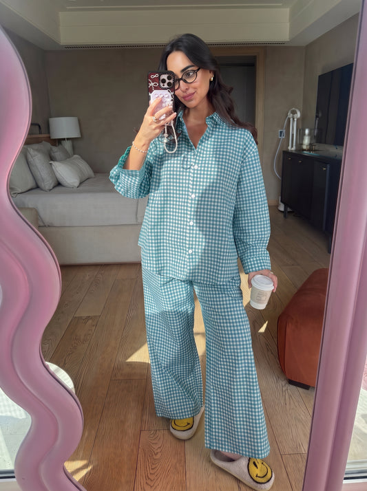 TEAL GINGHAM COORD SET
