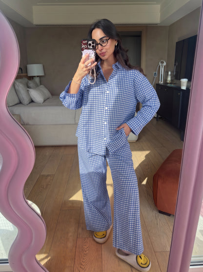 BLUE GINGHAM COORD SET