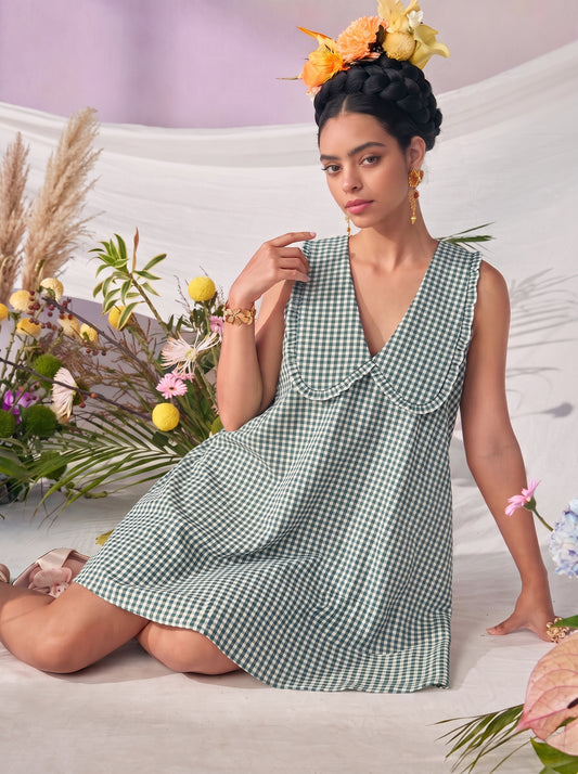 GINGHAM COLLAR DRESS