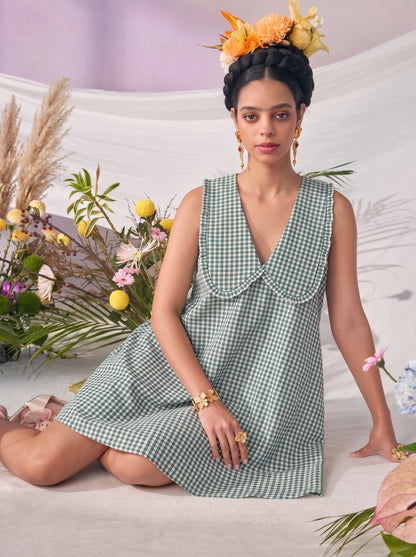 GINGHAM COLLAR DRESS