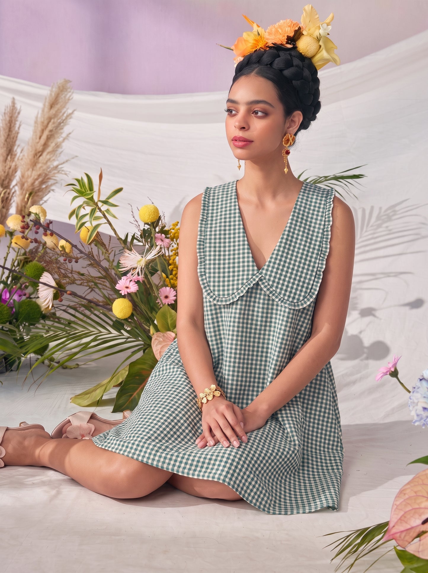 GINGHAM COLLAR DRESS