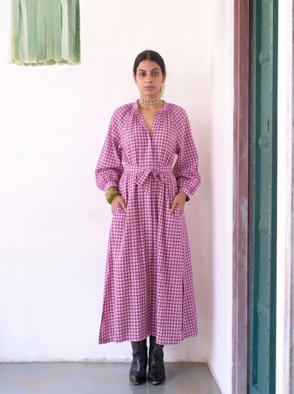 MAUVE GINGHAM MAXI DRESS
