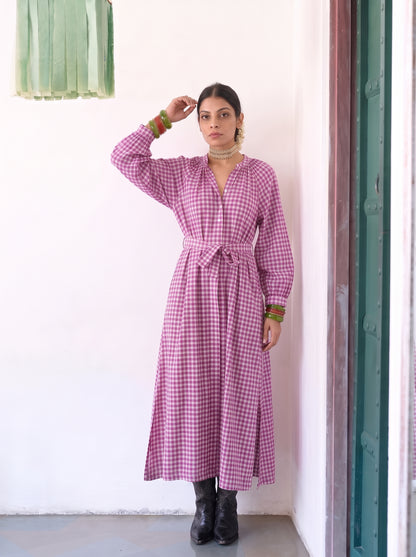 MAUVE GINGHAM MAXI DRESS