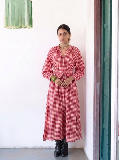 RED GINGHAM MAXI DRESS