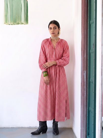 RED GINGHAM MAXI DRESS
