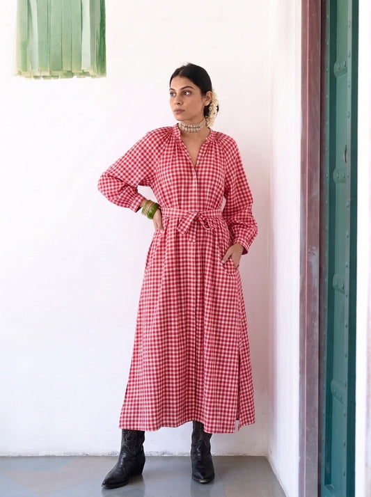 RED GINGHAM MAXI DRESS