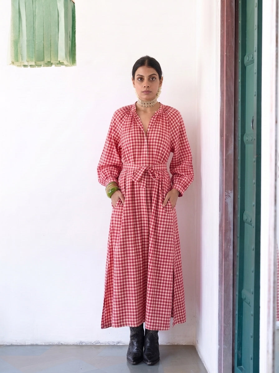 RED GINGHAM MAXI DRESS