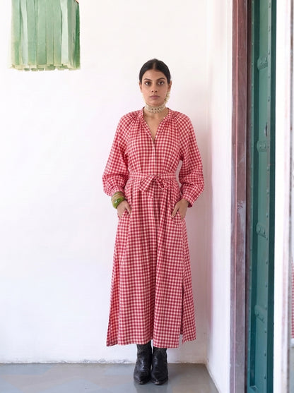 RED GINGHAM MAXI DRESS