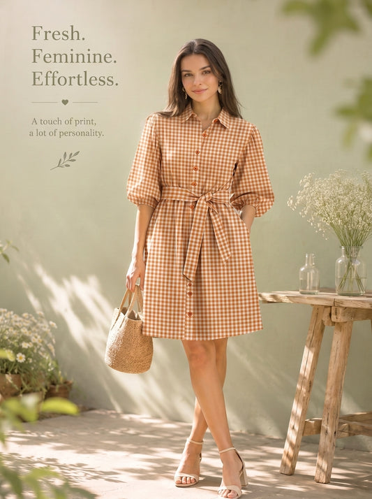 EVA SHIRT DRESS ORANGE GINGHAM