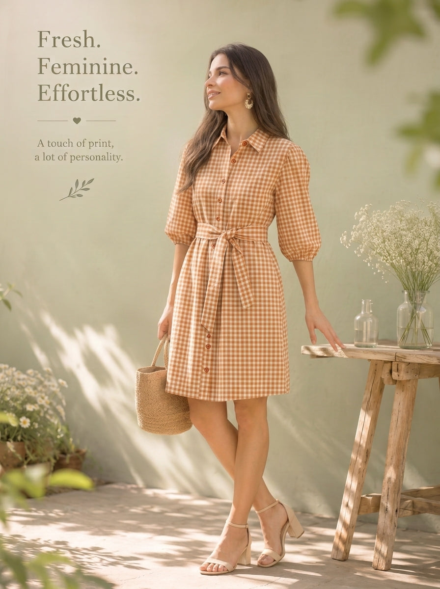 EVA SHIRT DRESS ORANGE GINGHAM