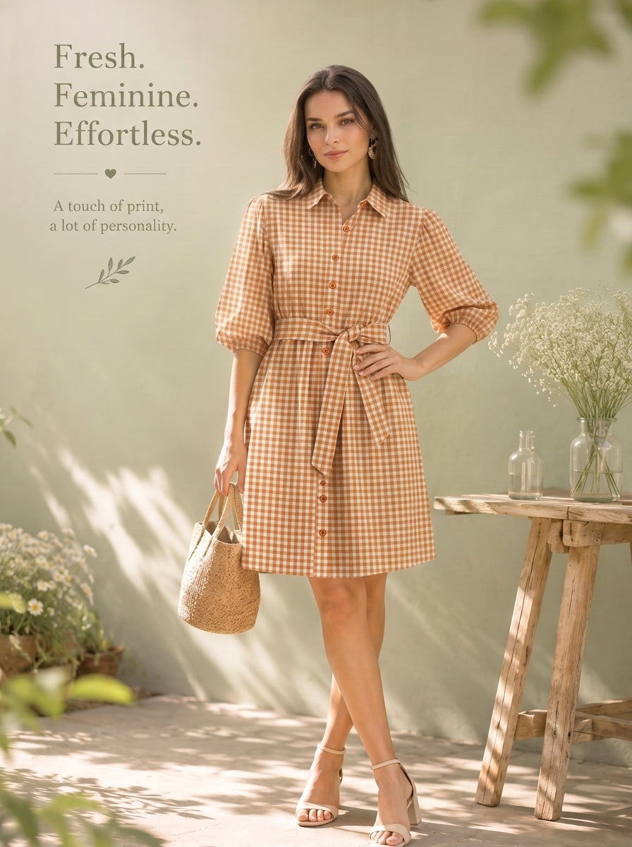 EVA SHIRT DRESS ORANGE GINGHAM
