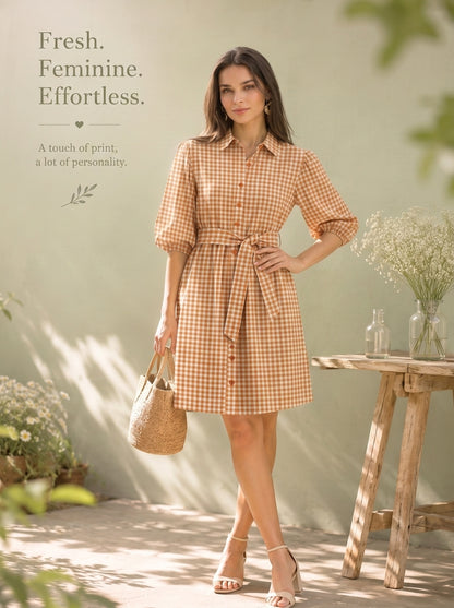 EVA SHIRT DRESS ORANGE GINGHAM