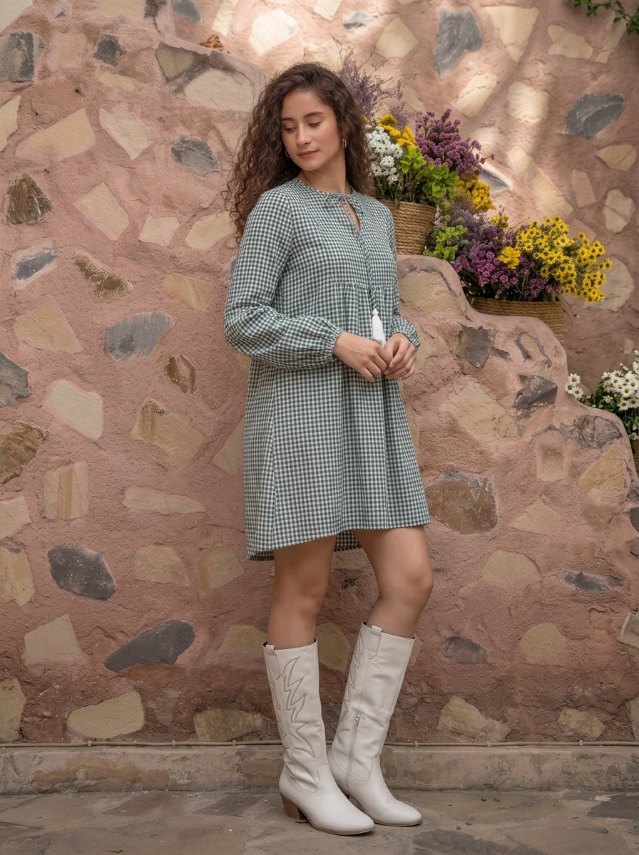 GREEN GINGHAM MIDI DRESS