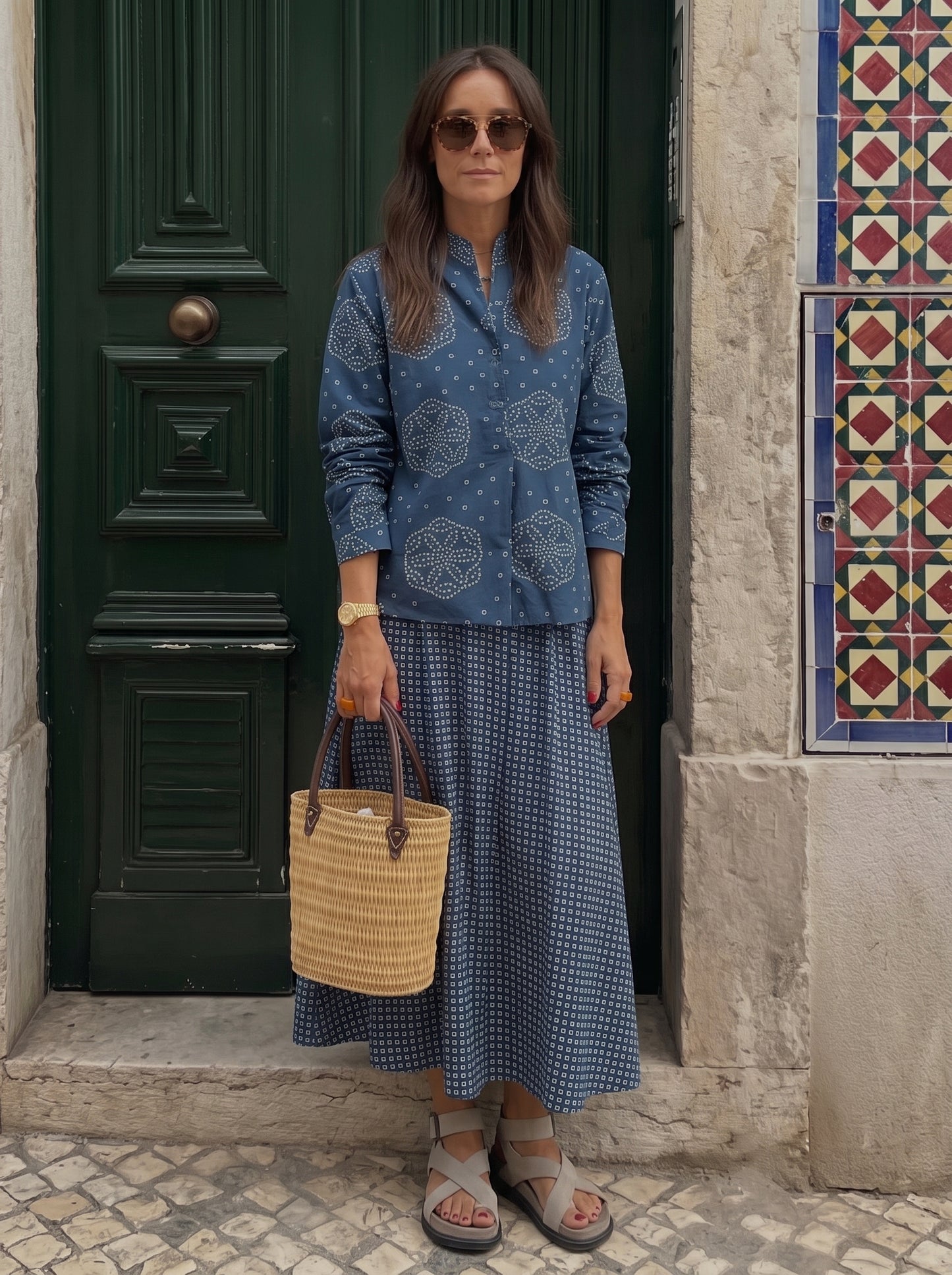 INDIGO BANDHEJ SKIRT SET