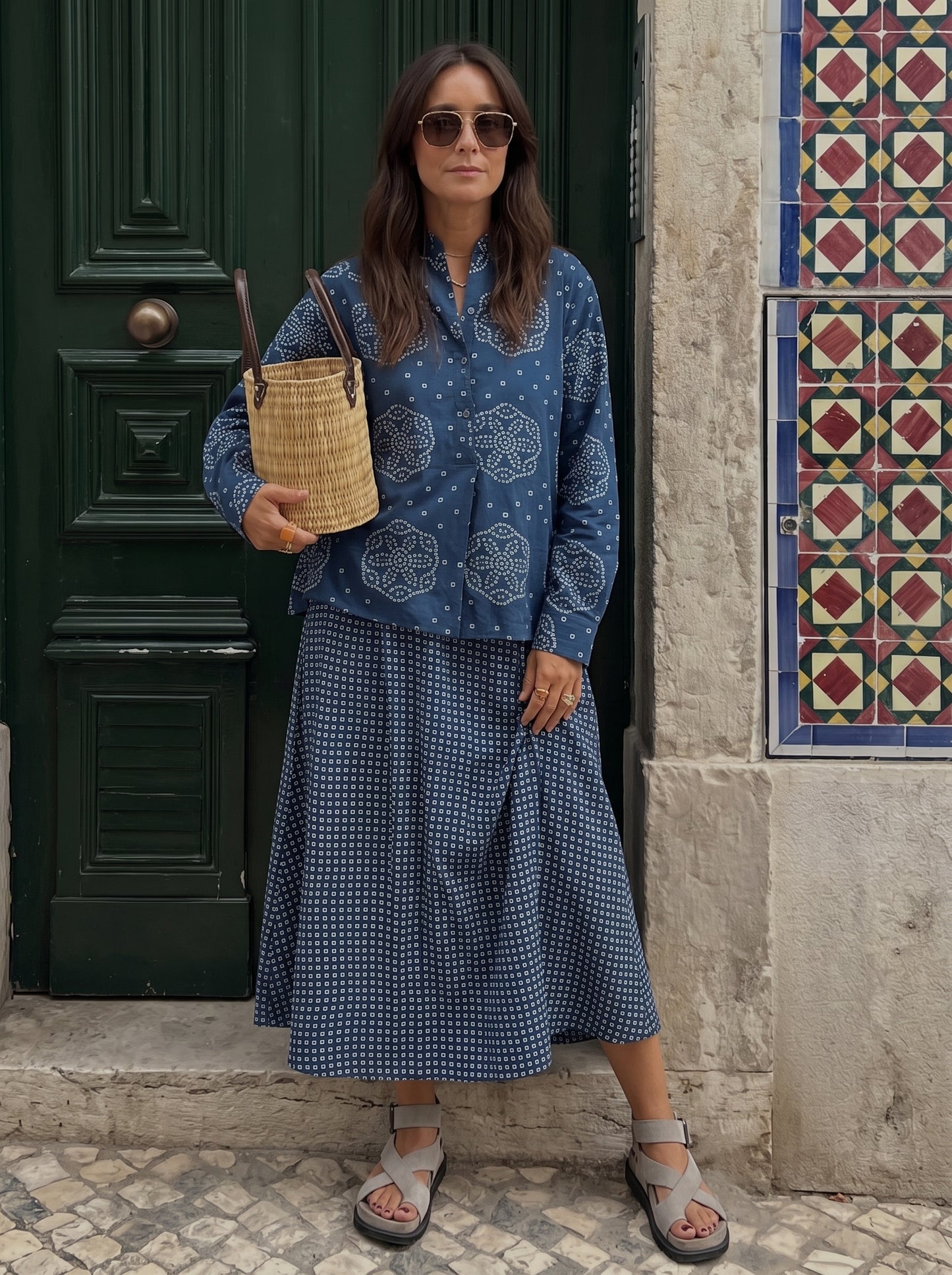 INDIGO BANDHEJ SKIRT SET