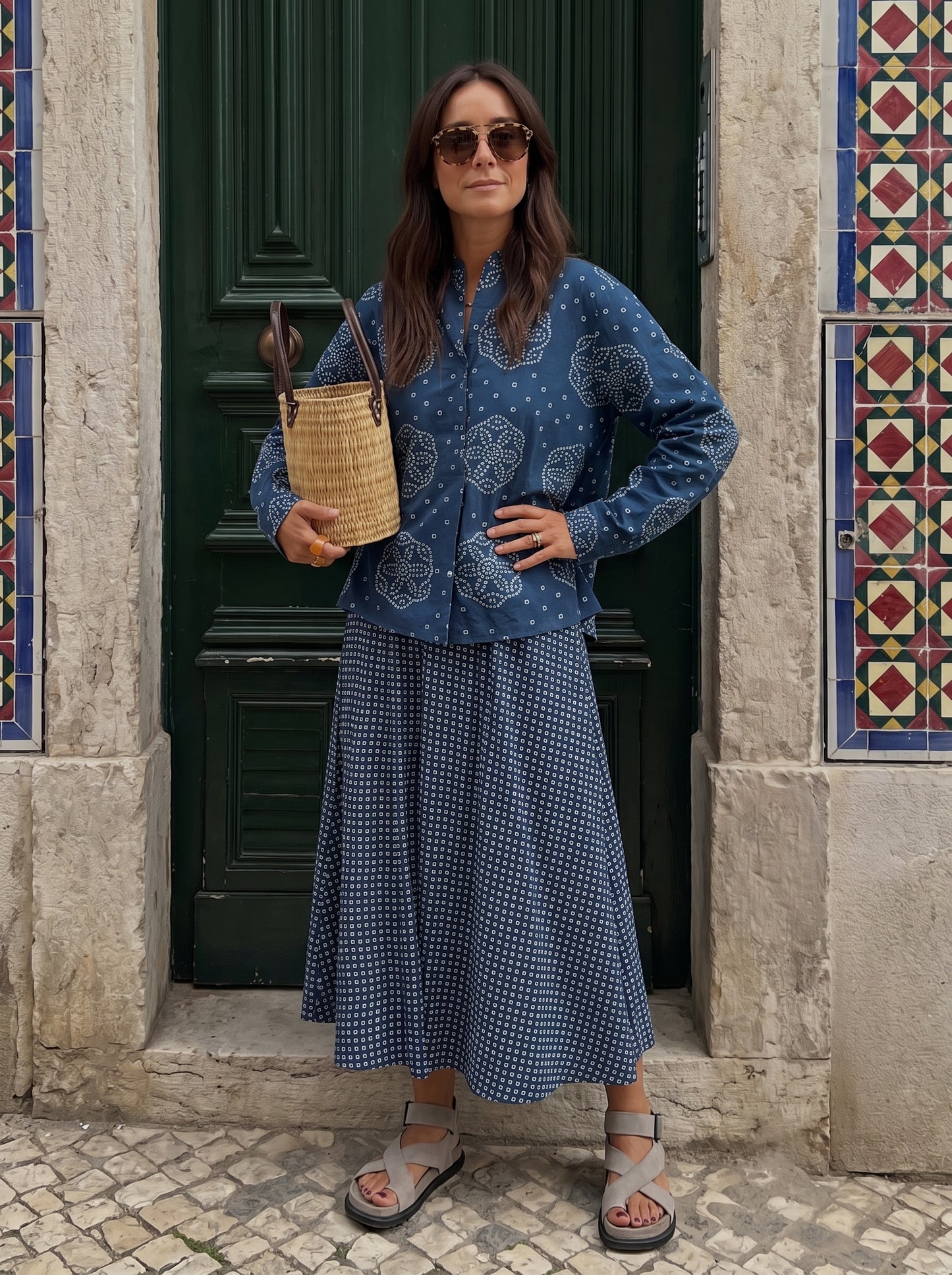 INDIGO BANDHEJ SKIRT SET