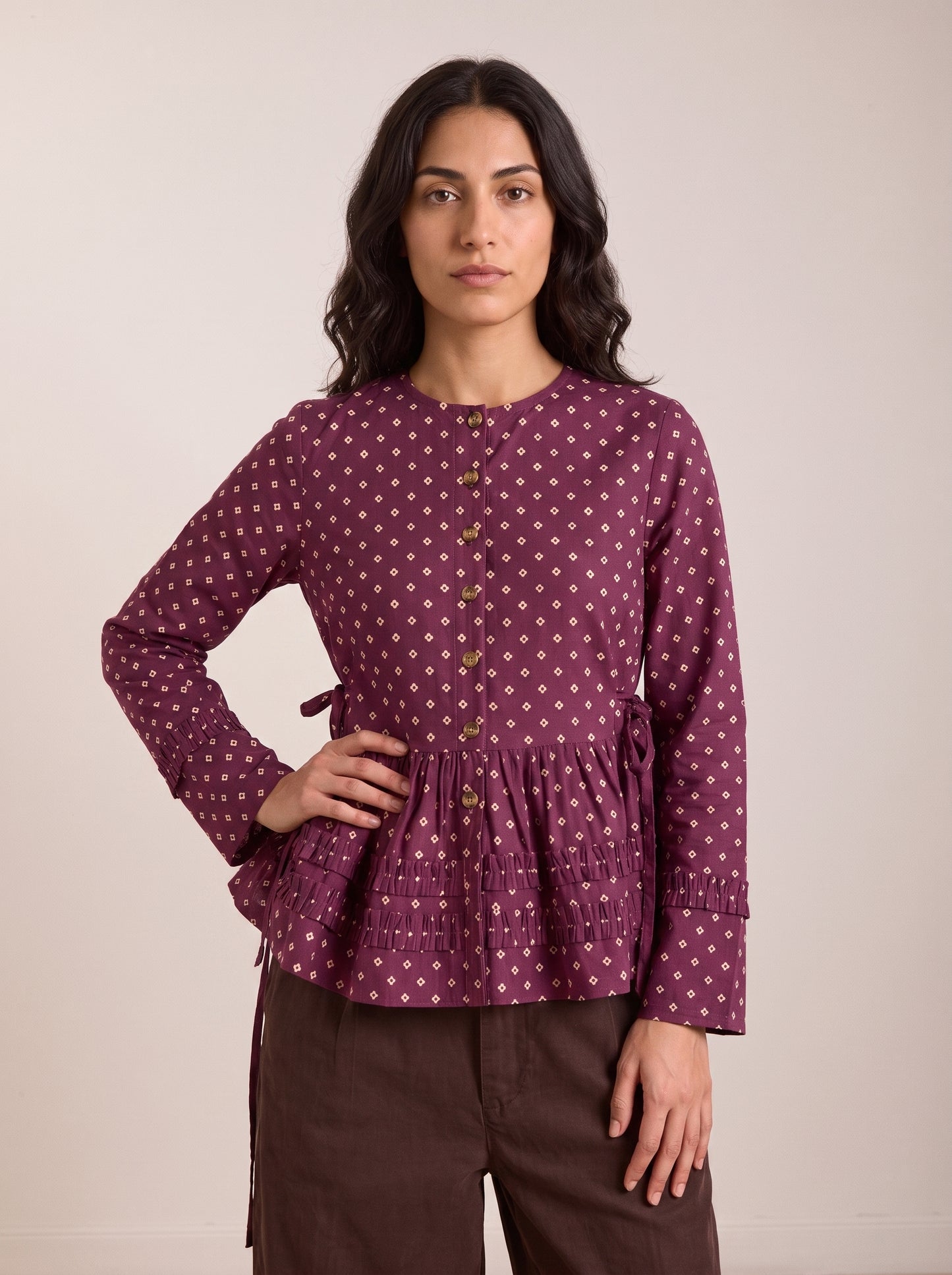 BURGUNDY BANDHEJ TOP