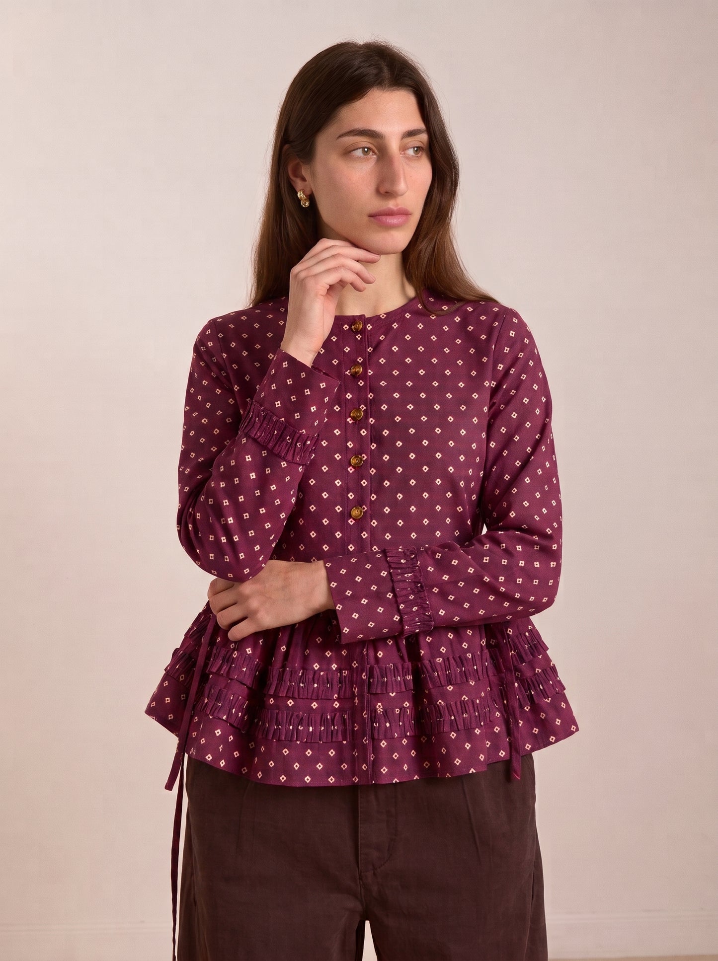 BURGUNDY BANDHEJ TOP