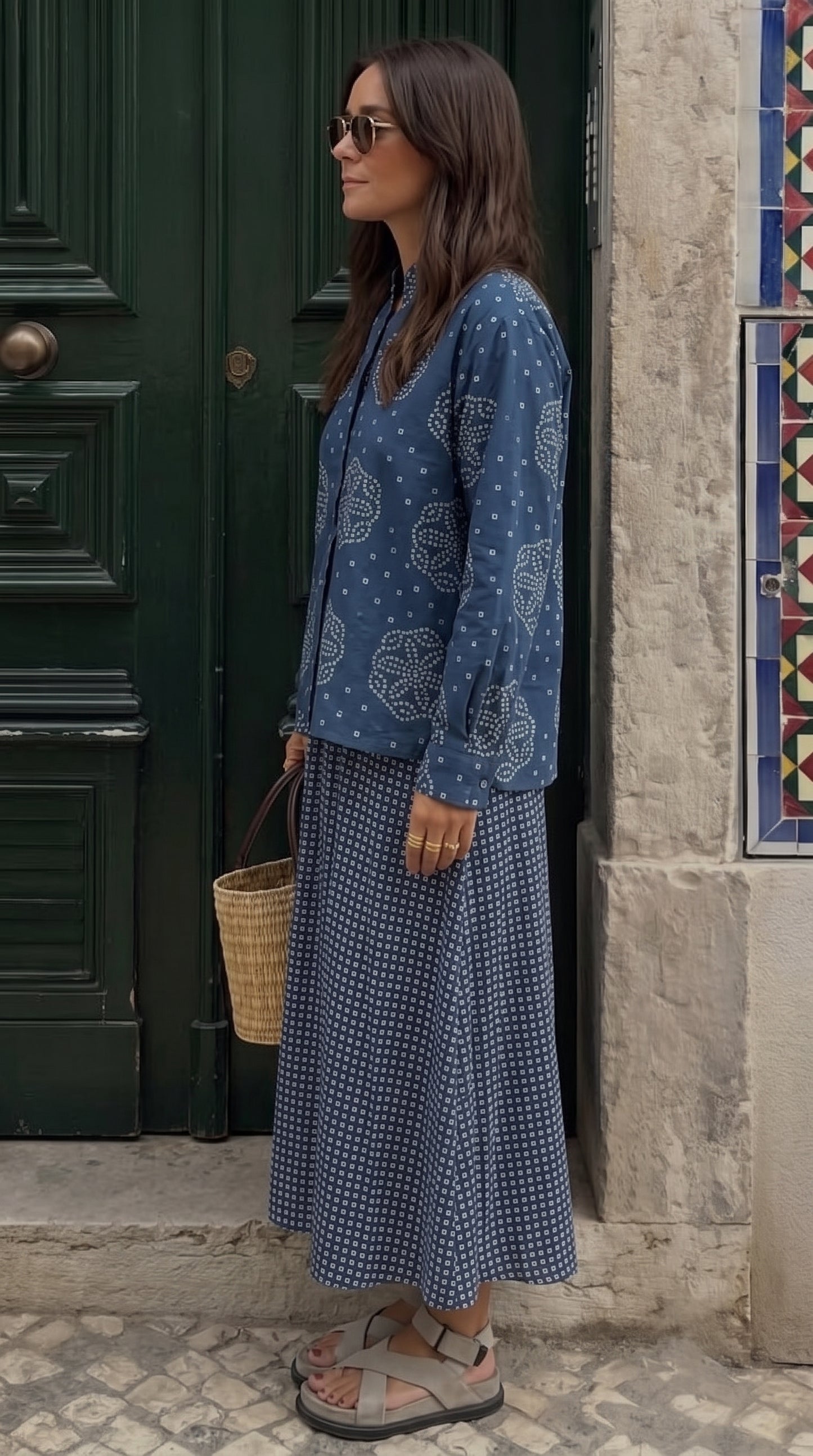 INDIGO BANDHEJ SKIRT SET