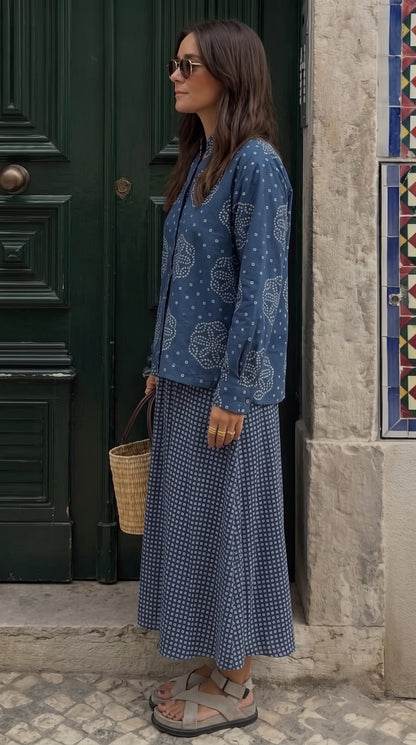 INDIGO BANDHEJ SKIRT SET