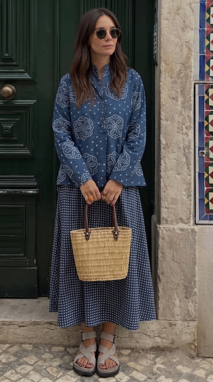 INDIGO BANDHEJ SKIRT SET