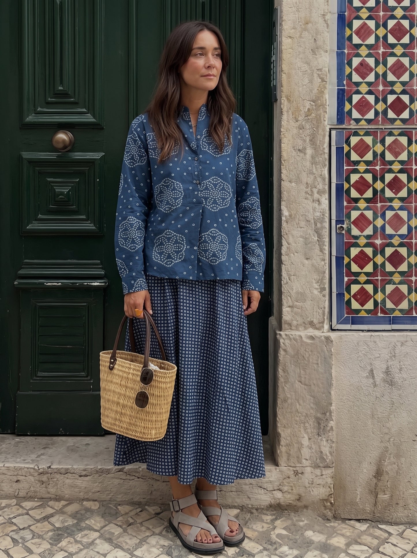 INDIGO BANDHEJ SKIRT SET