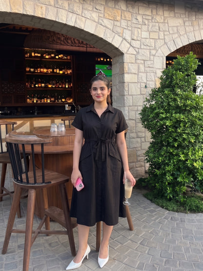 BLACK POPLIN SHIRT DRESS