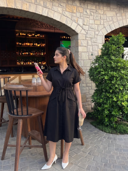 BLACK POPLIN SHIRT DRESS