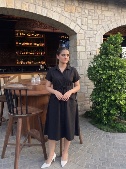 BLACK POPLIN SHIRT DRESS