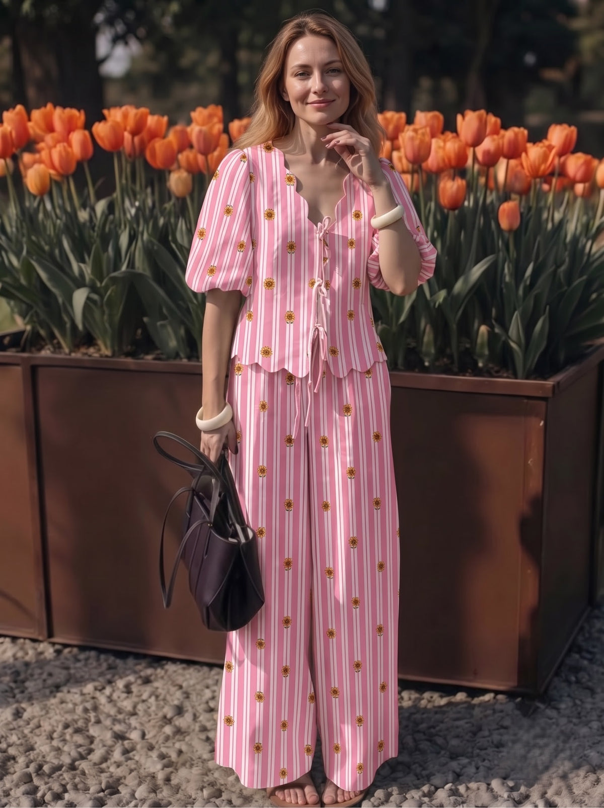 Pink Petals Stripe Co-ord Set