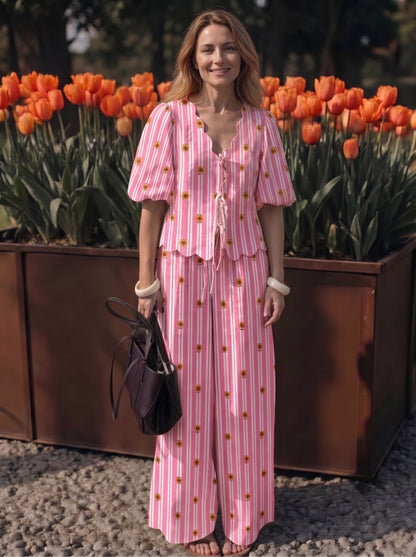 Pink Petals Stripe Co-ord Set