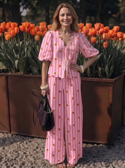 Pink Petals Stripe Co-ord Set