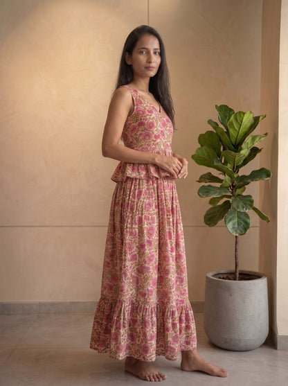 PINK FLORAL SKIRT SET