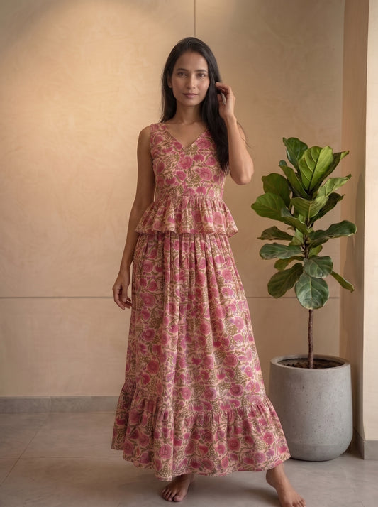 PINK FLORAL SKIRT SET