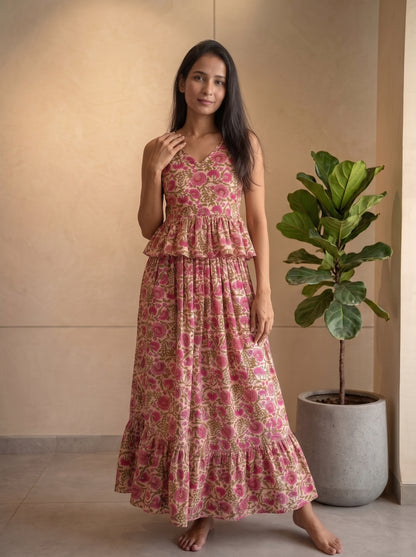 PINK FLORAL SKIRT SET