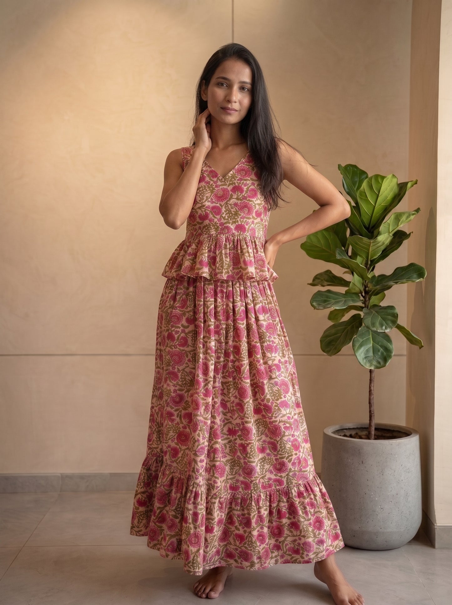 PINK FLORAL SKIRT SET